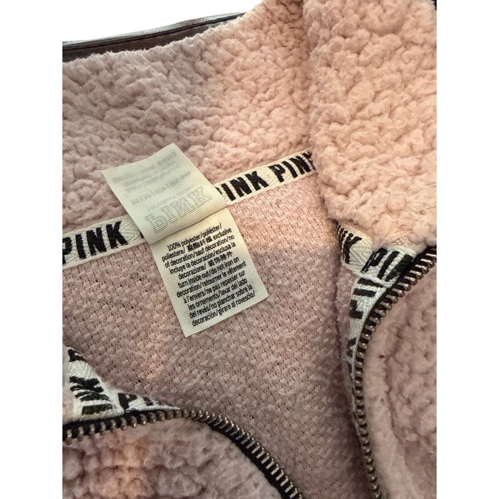 PINK Victoria's Secret Womens XS Pink Sherpa Quarter Zip Pullover Fleece Top - Picture 5 of 8